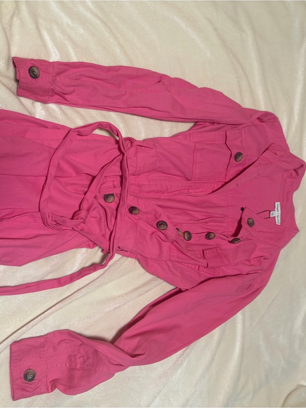 Express Hot Pink Button-Front Utility Jacket with Waist Tie
